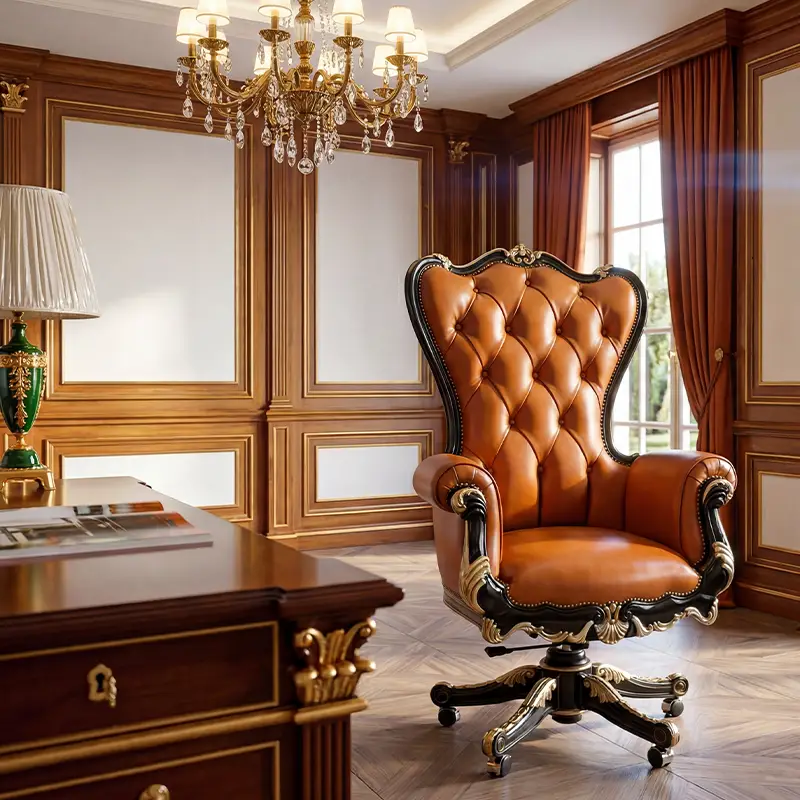 Classic luxury design office director executive armchair upholstered with natural leather
