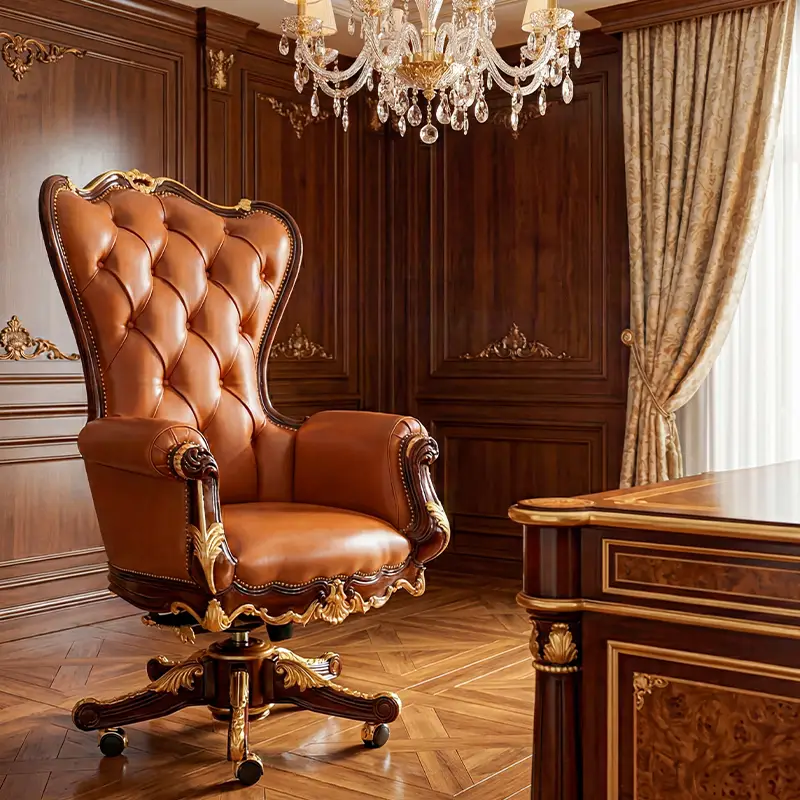 Classic luxury design office director executive armchair upholstered with natural leather