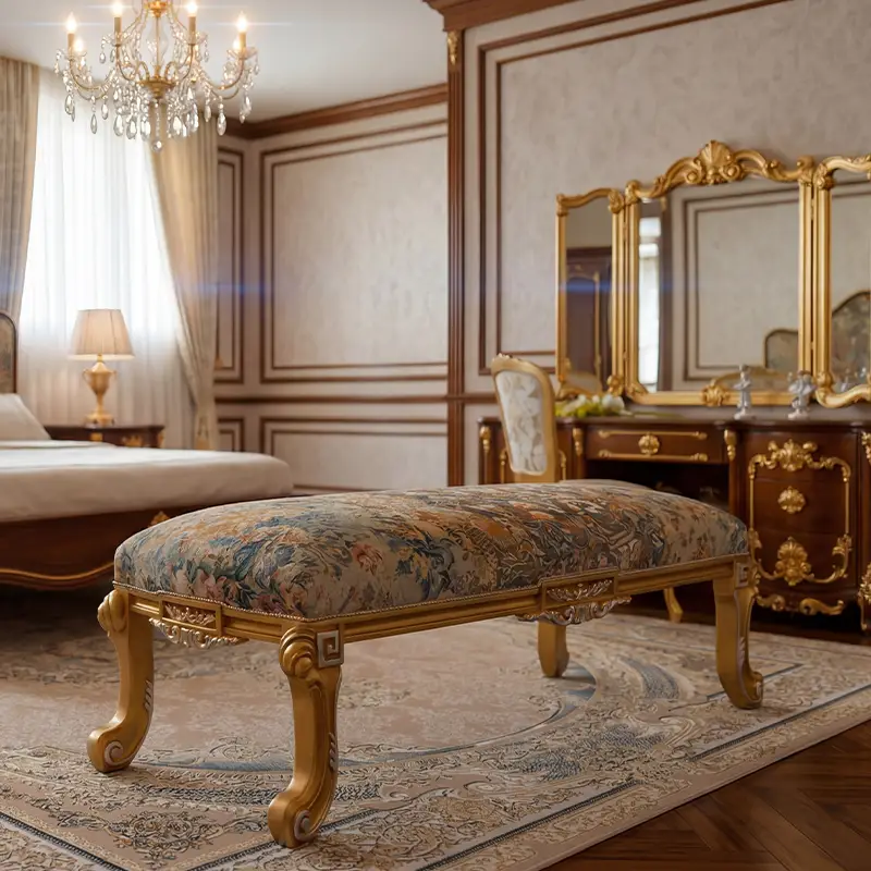 Classic Luxury Design Italian Bedroom Bench in a luxury bedroom