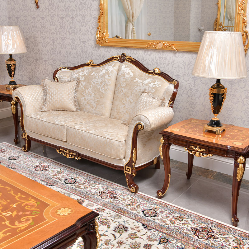 Italian classic luxury sofa 3 seater in natural wood color finishing