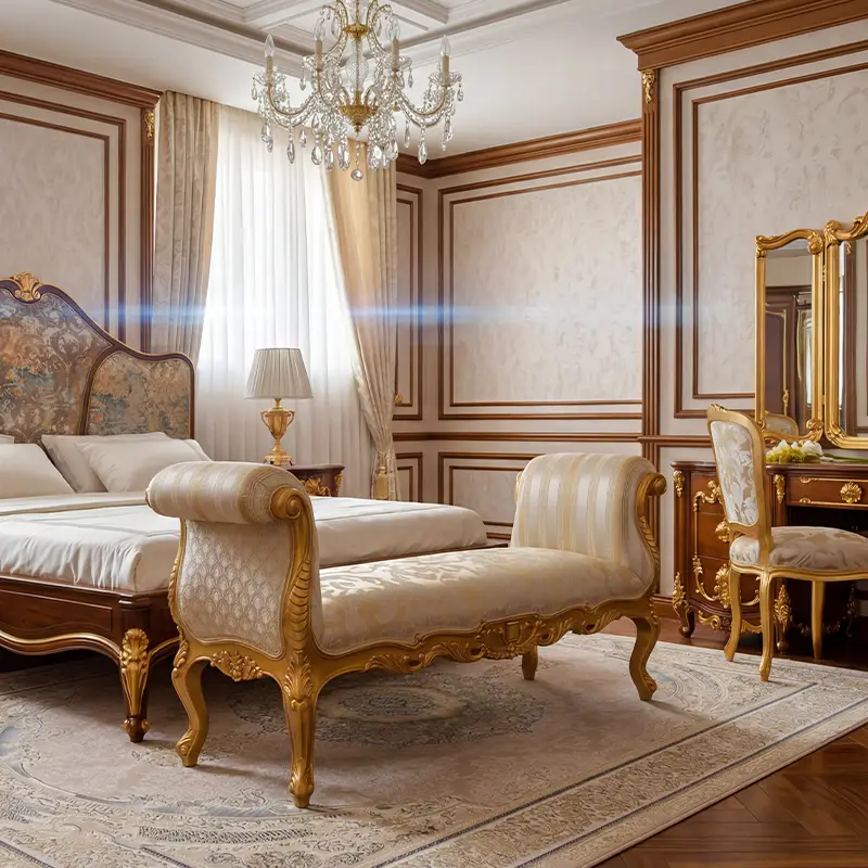 Classic Luxury Design Italian Bedroom Bench in a luxury bedroom