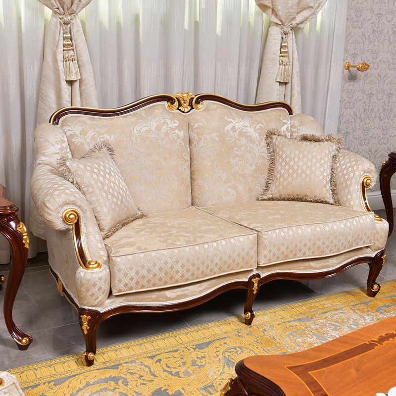 Classic Design Sofa 2 seater with cream color fabrics and wood color  finishing