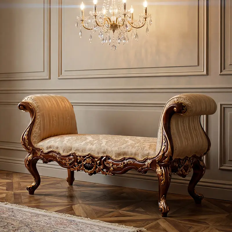 Classic Luxury Design Italian Bedroom Bench in a luxury bedroom