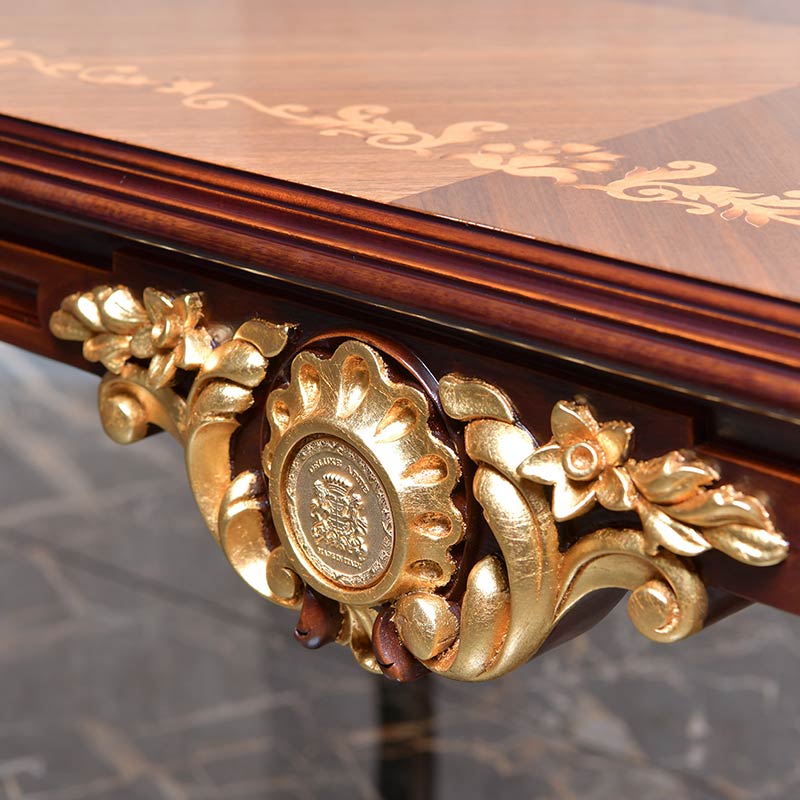 Luxury design Italian wood coffee table in natural wood color finish and top wood Inlay