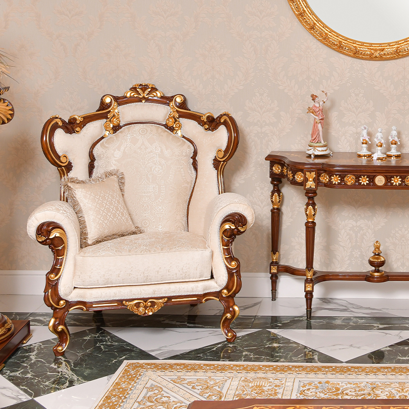 Classic design Armchair in Natural wood finishing color