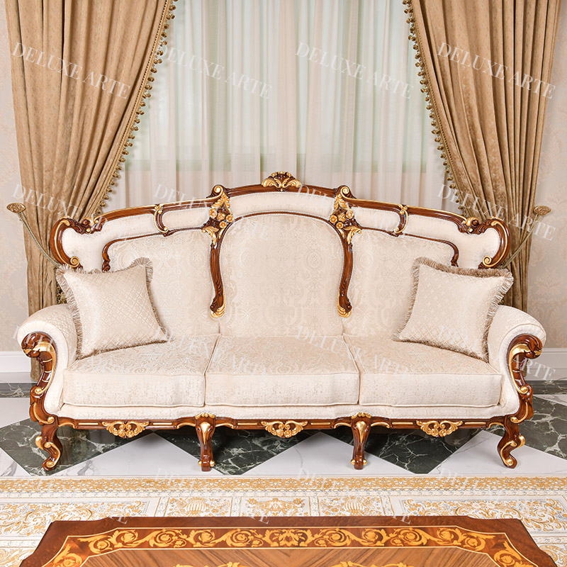 Classic design sofa 3 seater in natural wooden color
