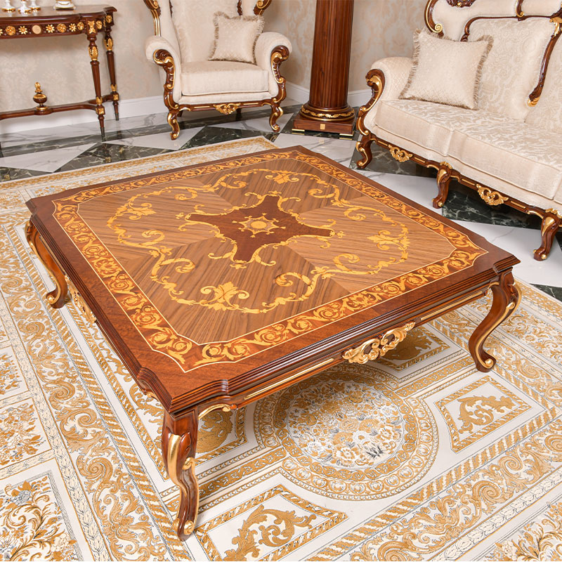 Square classic design coffee table top wooden Inlay design