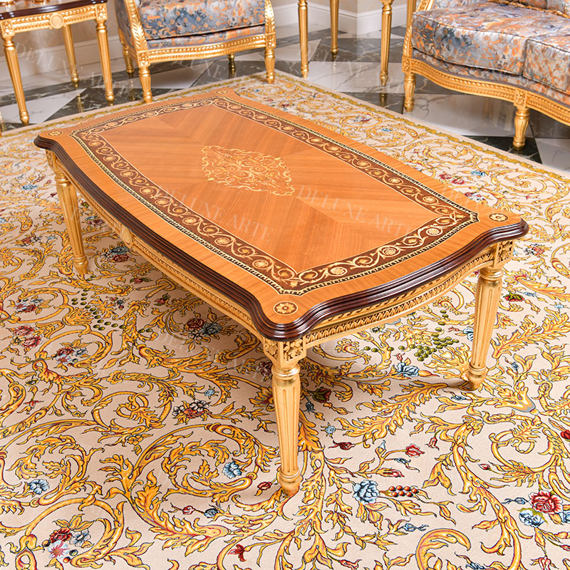A classic design wooden coffee table with top Inlay in Gold leaf finishing