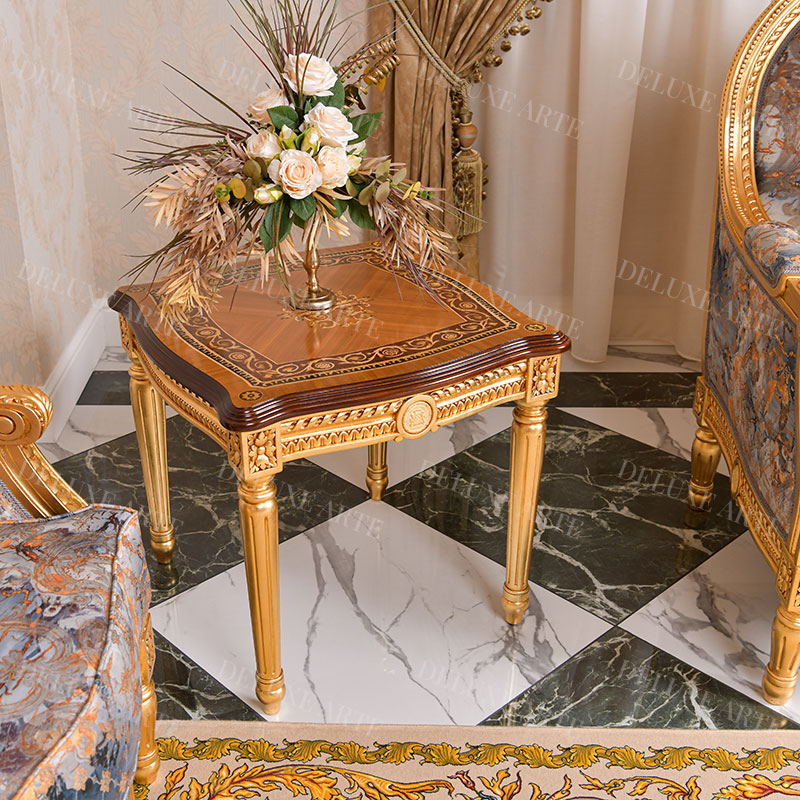 classic design side table with top inlay in gold leaf finishing color