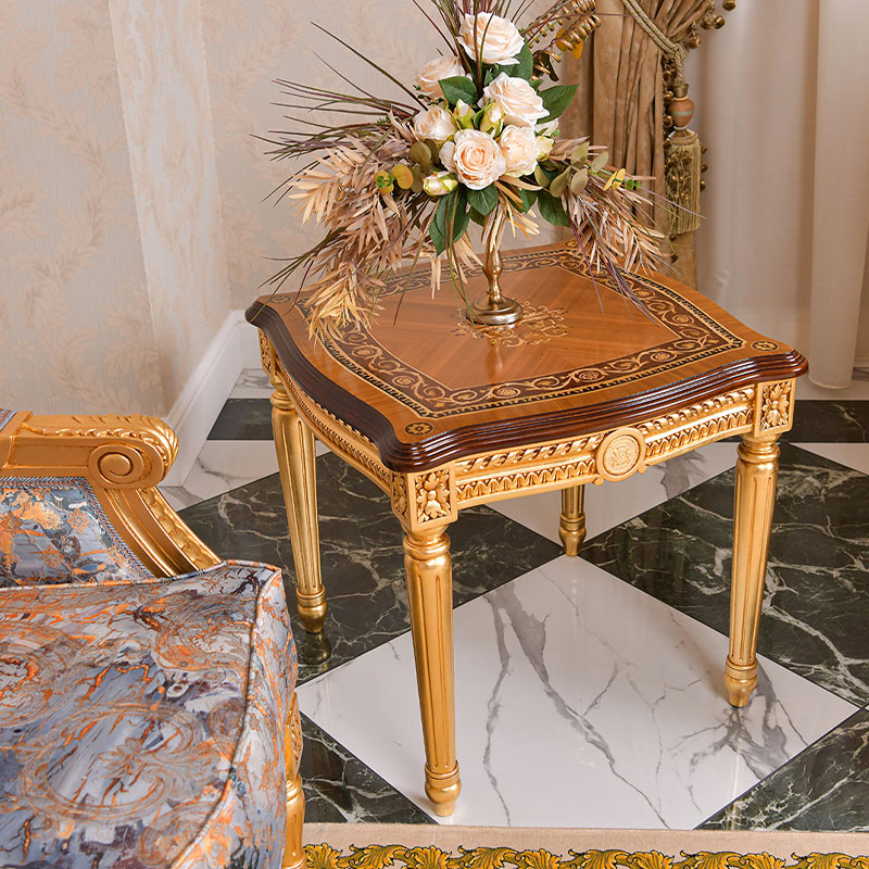 classic design side table with top inly and gold leaf finishing