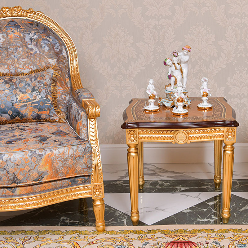 classic design side table with top inly and gold leaf finishing