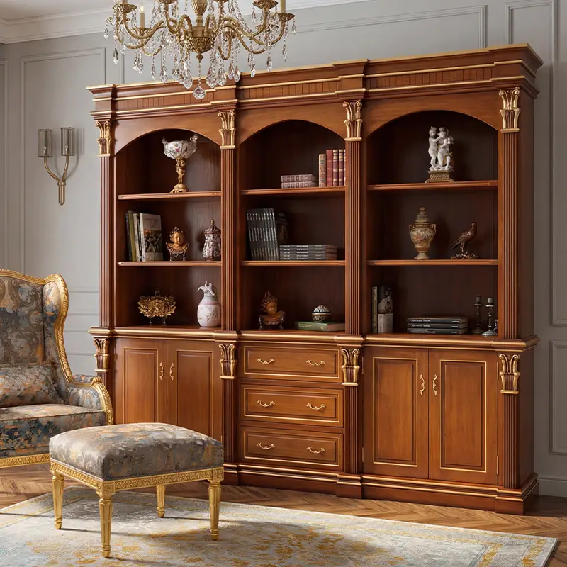 classic luxury design office library 100% wooden luxury library and bookcase