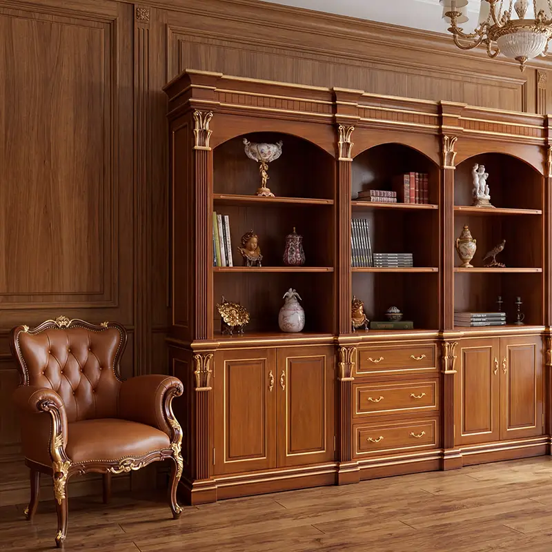 classic luxury design office library 100% wooden luxury library and bookcase