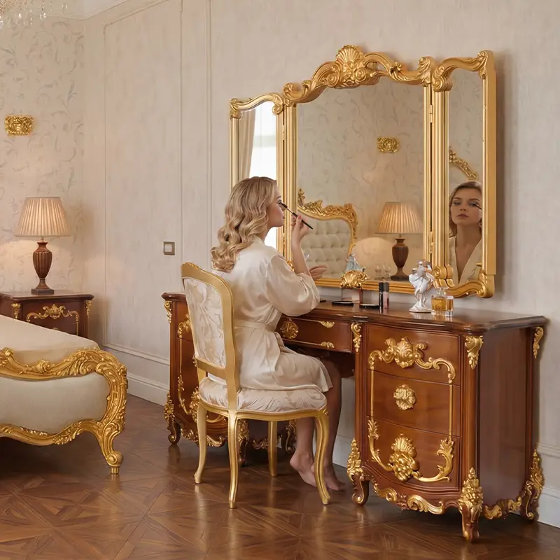 classic luxury handmade dressing table and mirror made in italy by deluxe arte furniture