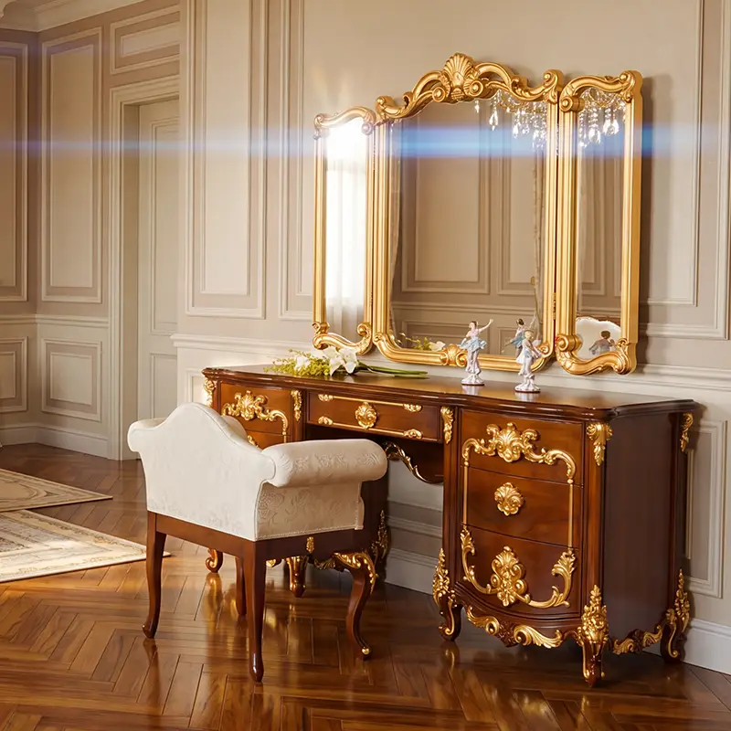classic luxury handmade dressing table and mirror made in italy by deluxe arte furniture