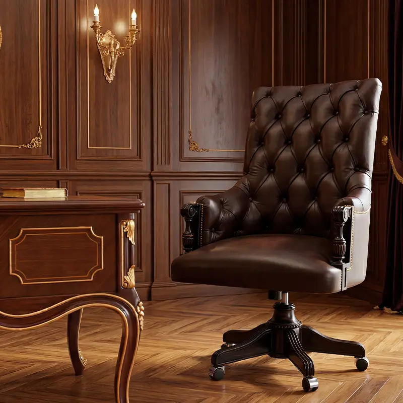 Classic luxury design office director executive armchair upholstered with natural leather