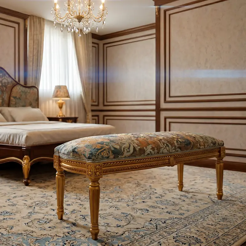Classic Luxury Design Italian Bedroom Bench in a luxury bedroom