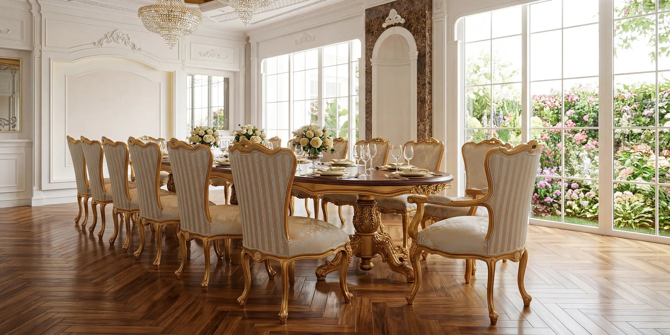 Classic Luxury Design Dining Table made in Italy in a classic luxury dining room