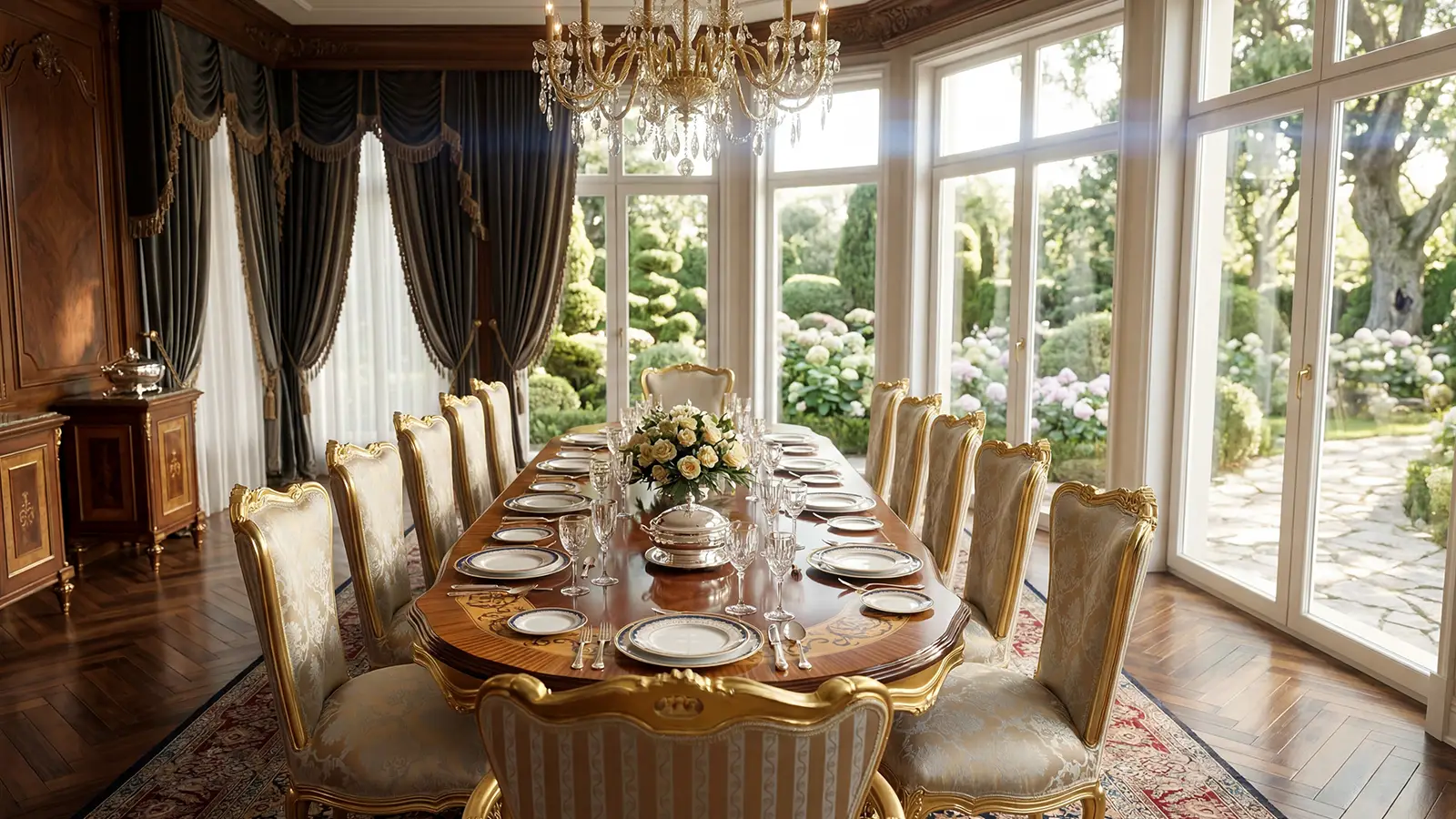 Classic Luxury Design Dining Table set made in Italy in a classic luxury dining room