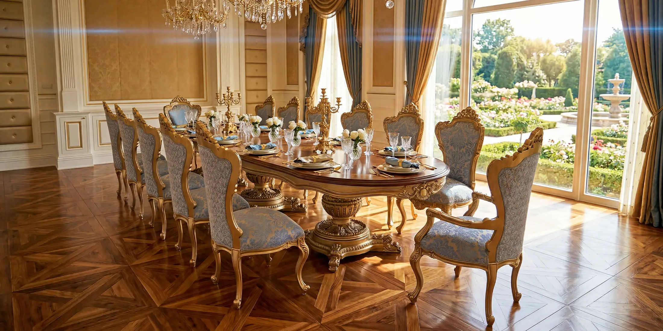 Classic Luxury Design Dining Table set made in Italy in a classic luxury dining room
