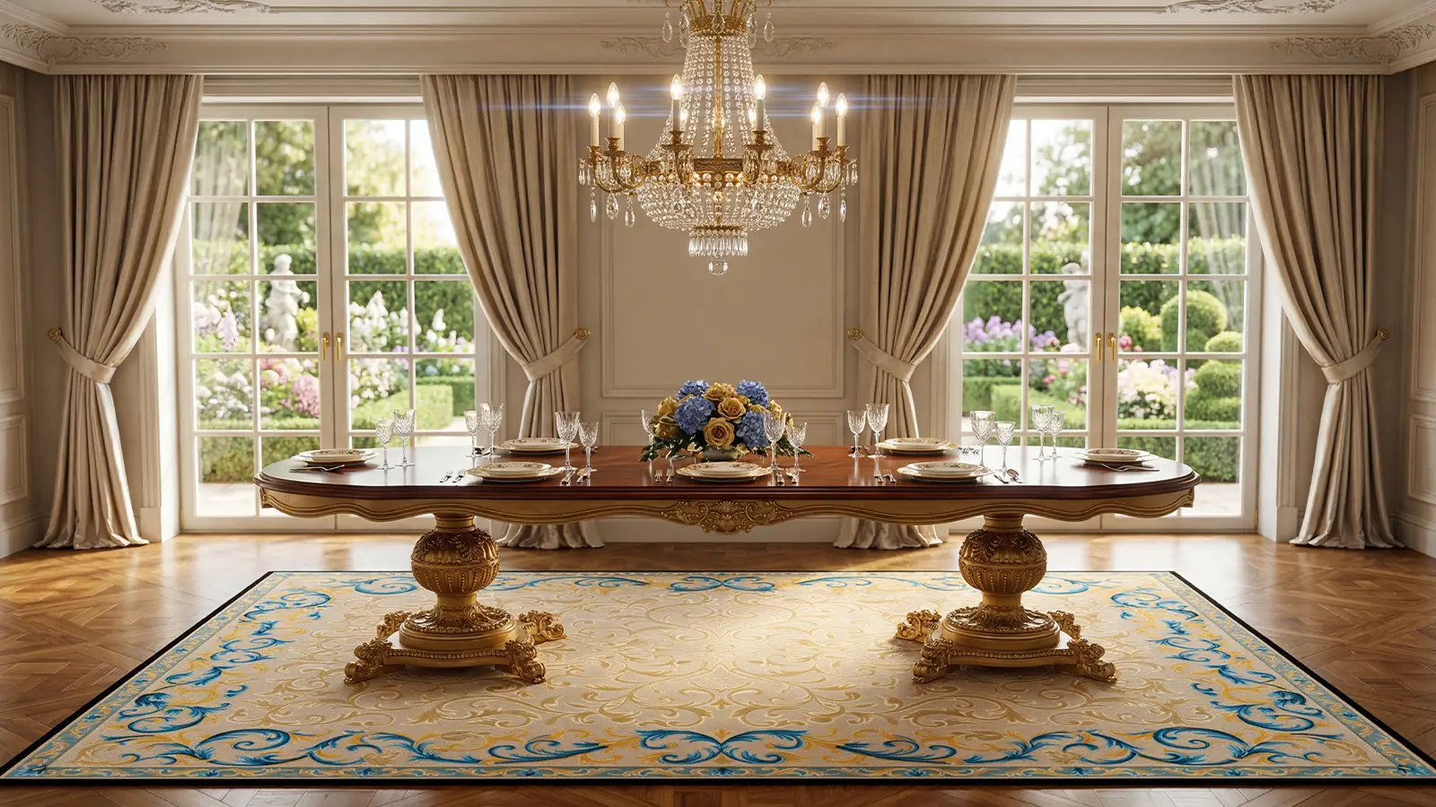 Classic Luxury Design Dining Table set made in Italy in a classic luxury dining room