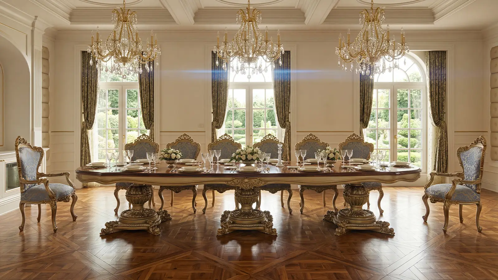 Classic Luxury Design Dining Table set made in Italy in a classic luxury dining room